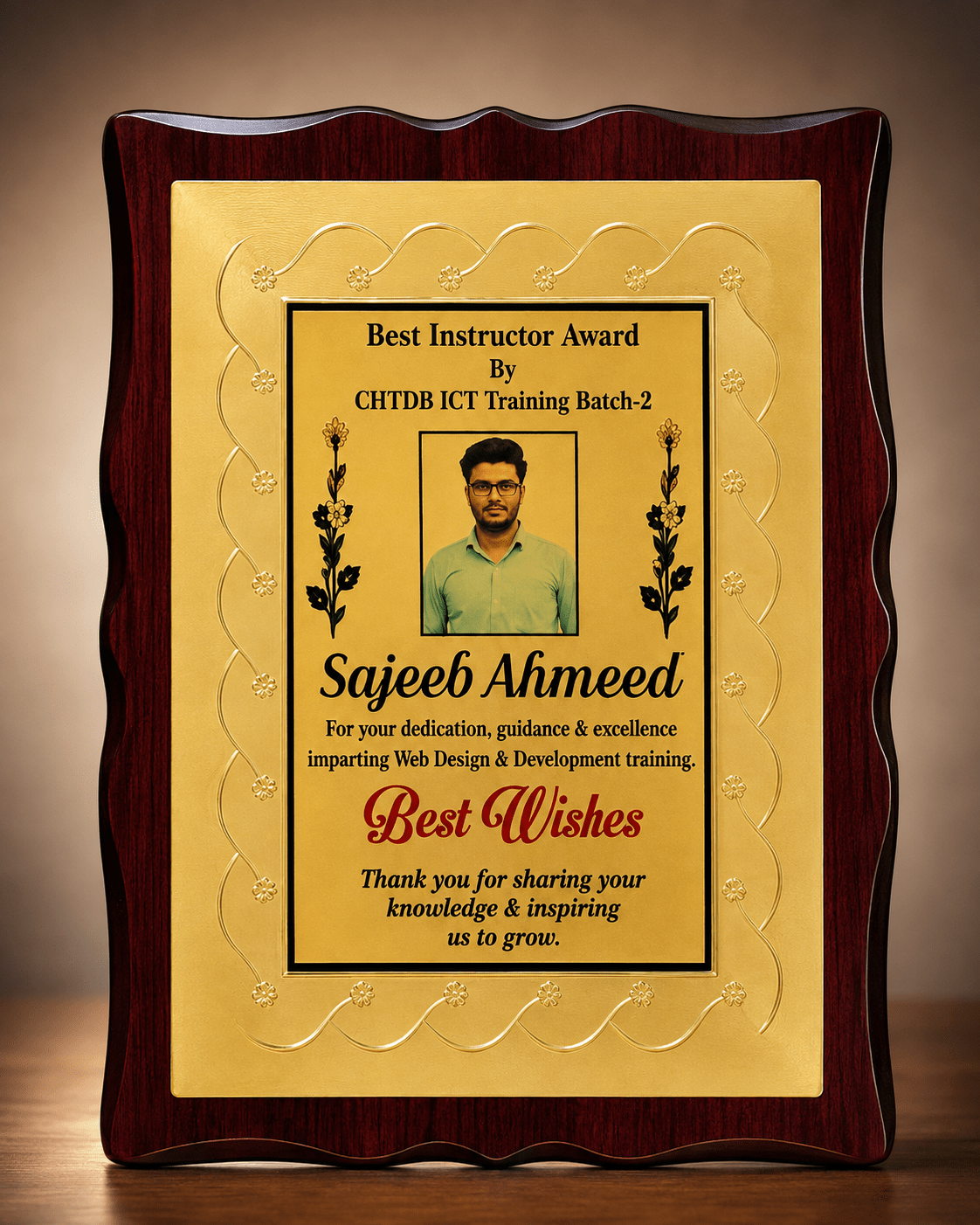 Best Instructor Award from the CHTDB ICT Skills Development Project